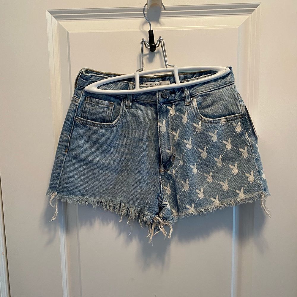 Pacsun Playboy Half Bunny High Waisted Denim Festival Shorts - Picture 4 of 5